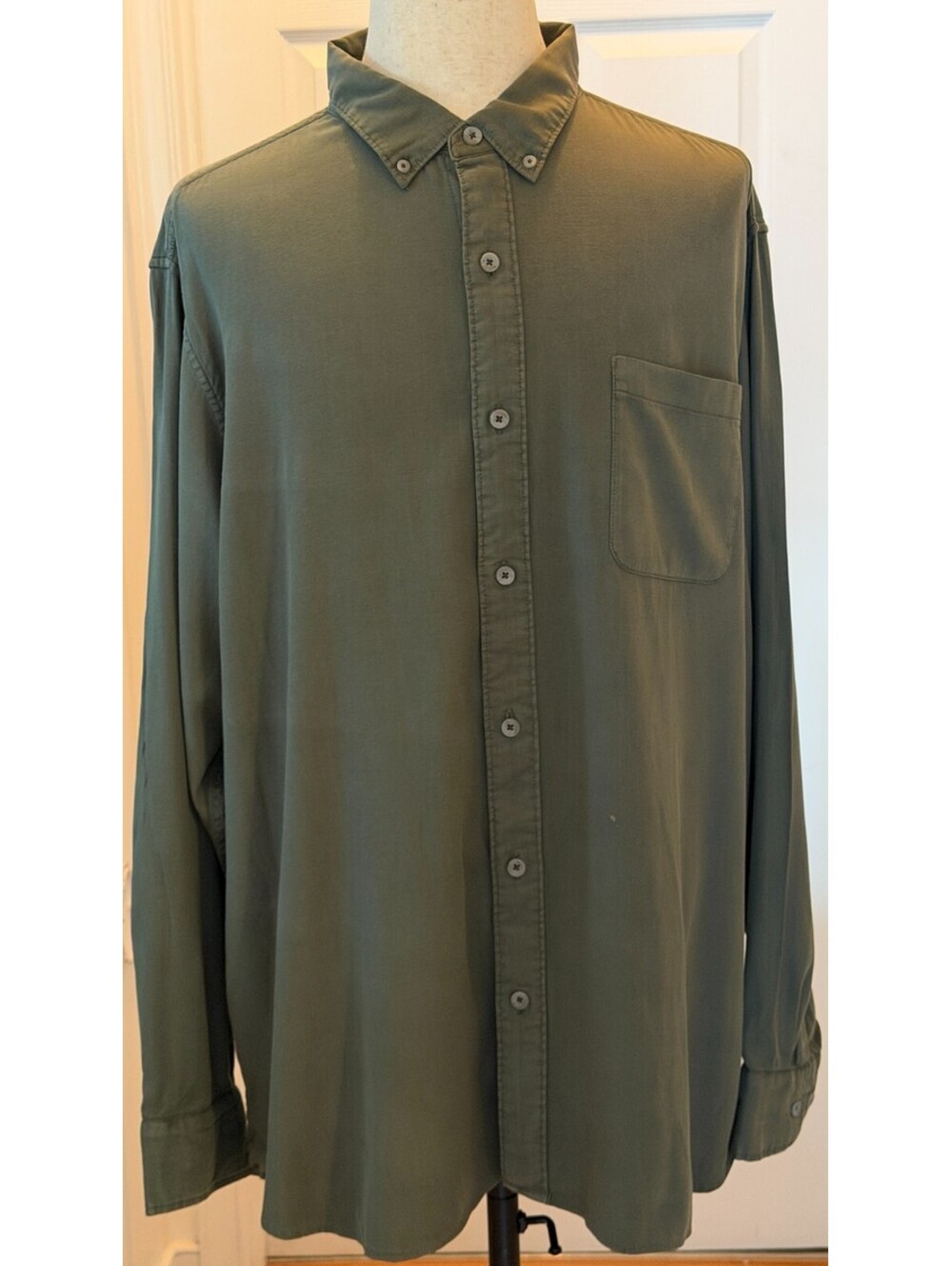 Tommy Bahama Men 2XLT Huntington Herringbone Palm Long Sleeve Shirt Olive Green